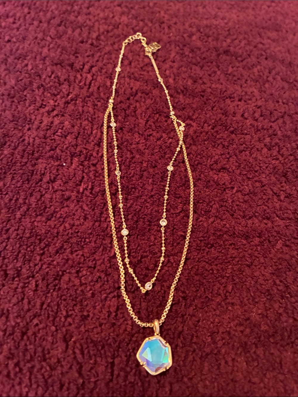 Gold Layered Necklace with Iridescent Pendant - Women Jewelry